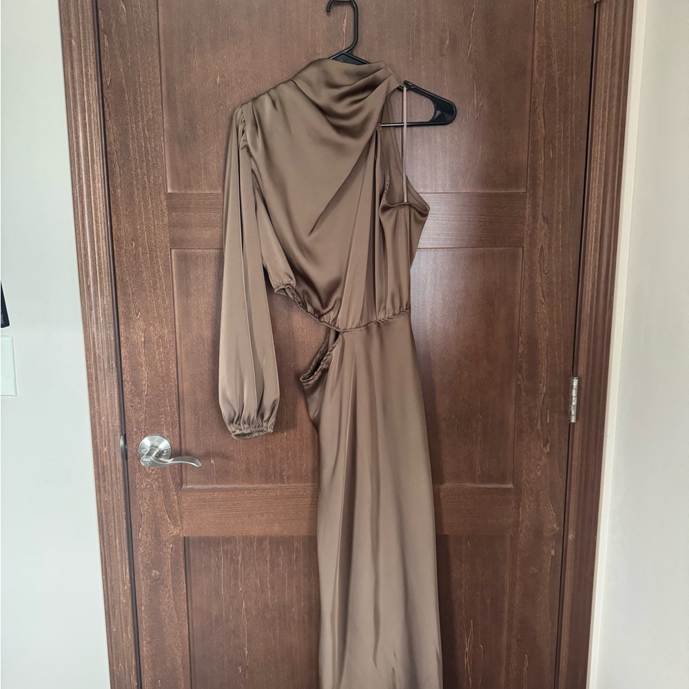 Hello Molly Elegant Tan Long Sleeve Dress